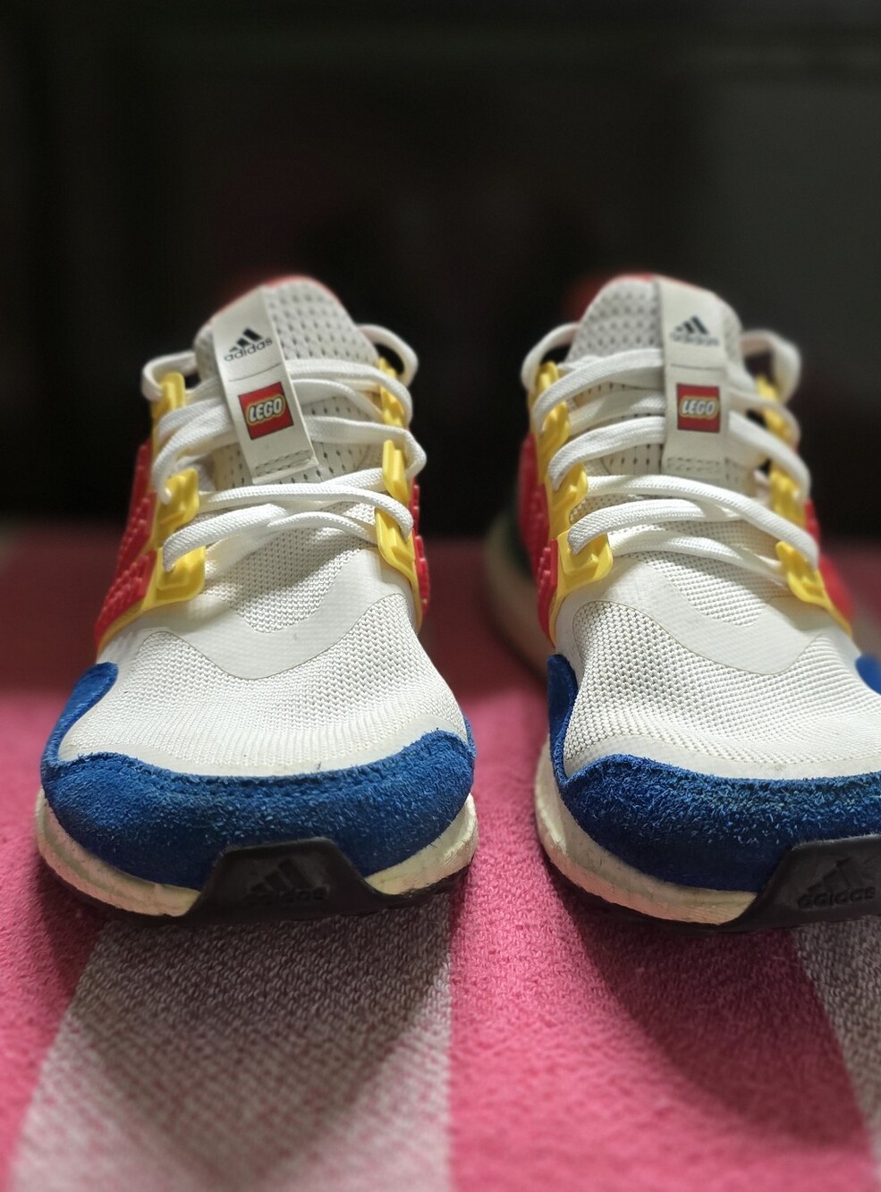 adidas Kids White Blue Yellow Red LEGO Lace-Up Sneakers